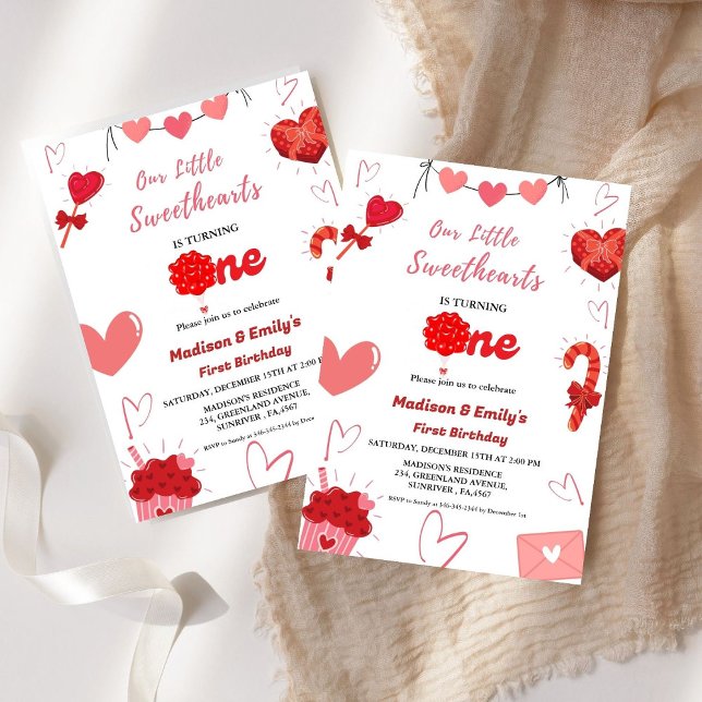 Invitation Coeur rose et rouge Valentine Twin Premier anniver (Créateur téléchargé)