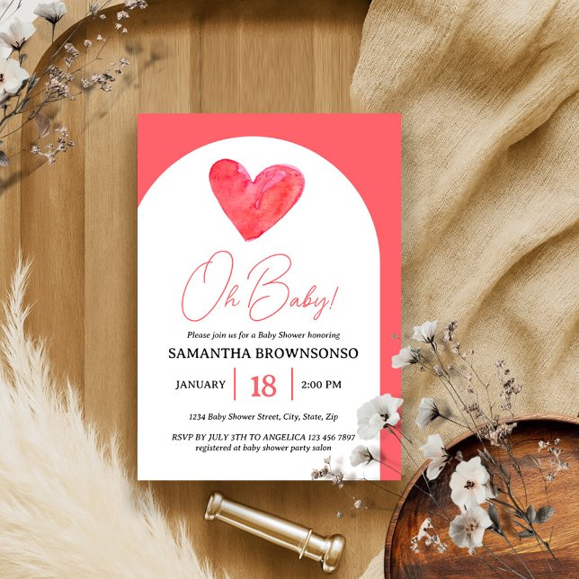 Invitation Coeur rose Oh Baby shower (Créateur téléchargé)