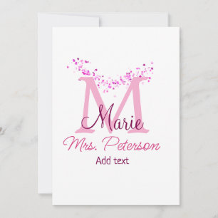 Invitation Coeur rose parties scintillant monogramme professe