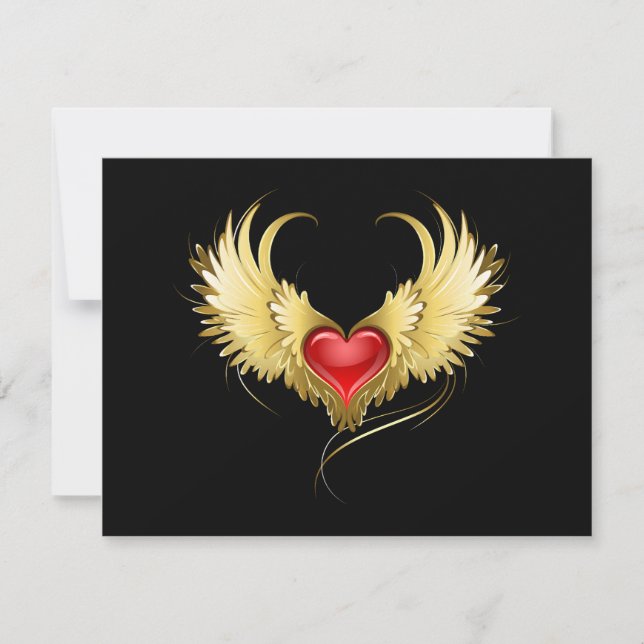 Invitation Coeur rouge avec ailes d'or (Devant)