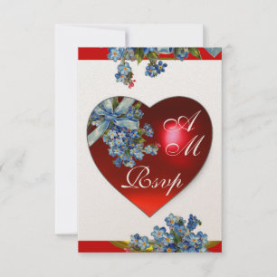 INVITATION COEUR ROUGE AVEC MONOGRAMME RSVP BLEU NE M'OUBLIEZ