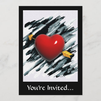 Invitation Cœur rouge avec peinture de fond à l'aquarelle