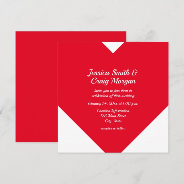 Invitation Cœur Rouge Clair Saint-Valentin Mariage (Devant / Derrière)