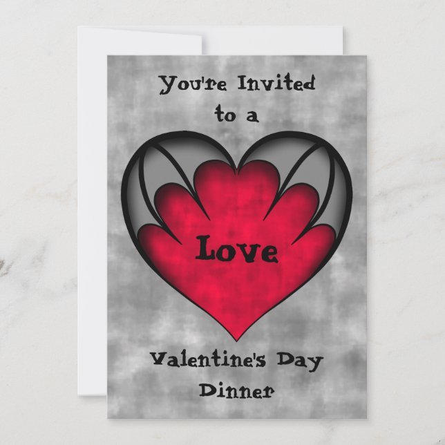 Invitation Coeur rouge de la Saint Valentin gothique sur gris (Devant)