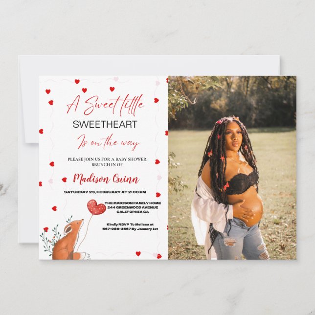 Invitation Coeur rouge et rose ValentineBaby shower amour (Devant)