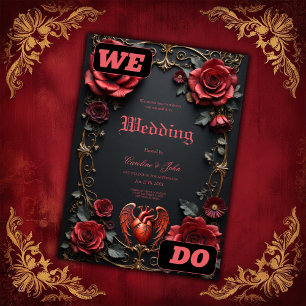 Invitation Coeur rouge gothique avec Rose - Romantique foncé