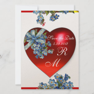 Invitation COEUR ROUGE & OUBLIEZ-MOI NOTES MONOGRAMME Bleu Bl