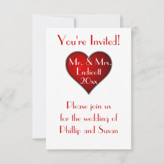Invitation Coeur rouge romantique avec nom et Mariage Date