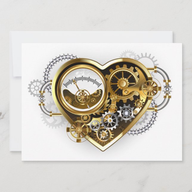 Invitation Cœur Steampunk avec un manomètre (Devant)