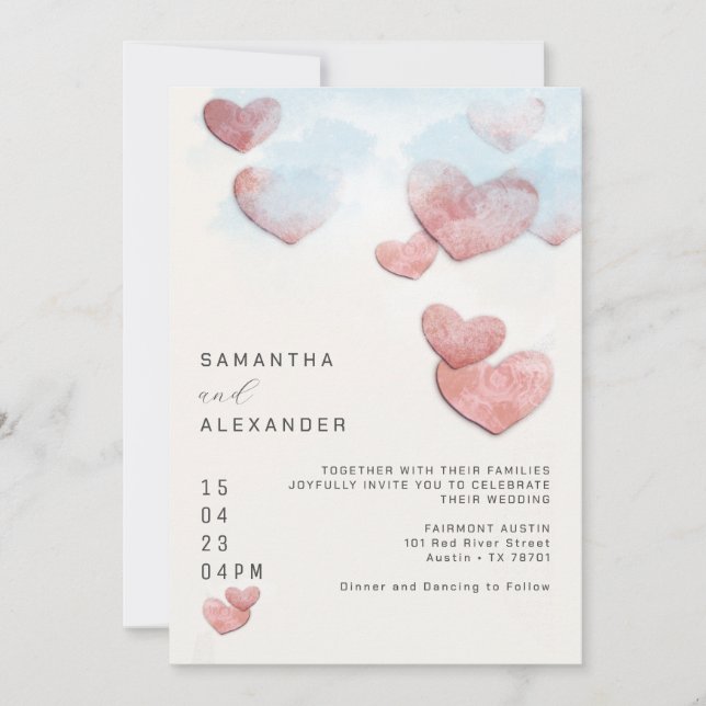 Invitation Coeur tiré à la main Romantique Mariage intime (Devant)