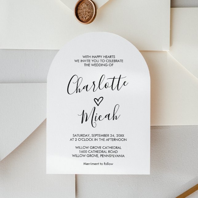 Invitation Coeur tiré à la main Simple minimal Boho Arch Mari (Hand Drawn Heart Simple Minimal Boho Arch Wedding Invitation)