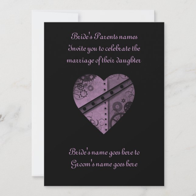 Invitation Coeur vapeur violet élégant mariage (Devant)