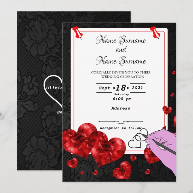 Invitation Coeurs (Devant / Derrière)