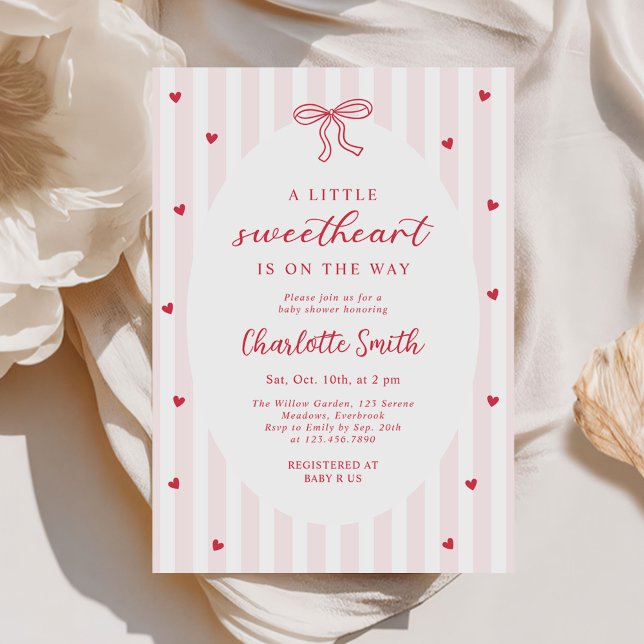 Invitation Cœurs à ruban rouge Saint-Valentin Baby Shower (Créateur téléchargé)