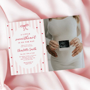 Invitation Cœurs à ruban rouge Saint-Valentin Baby Shower Pho