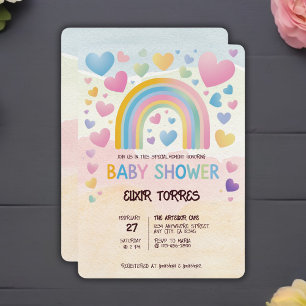 Invitation Coeurs amusants et Baby shower arc-en-ciel