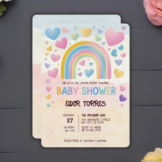 Invitation Coeurs amusants et Baby shower arc-en-ciel (Créateur téléchargé)