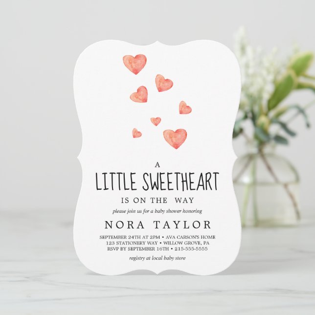 Invitation Coeurs aquarelle | Petit Baby shower de coeur (Debout devant)