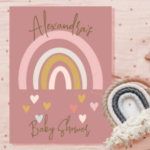Invitation Coeurs arc-en-ciel baby shower rose doux