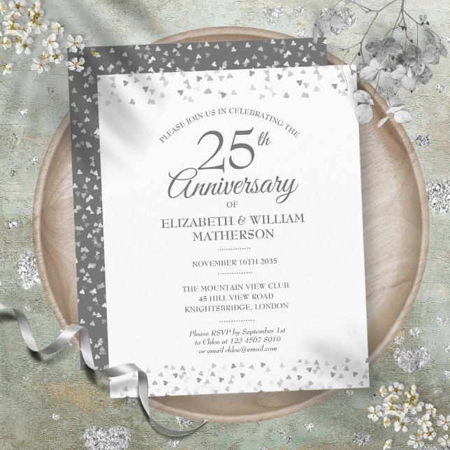 Invitation Cœurs Argentés 25e Anniversaire de Budg (Budget 25th Anniversary Silver Hearts Invitation)