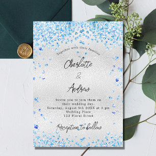 Invitation Coeurs bleu argent mariage luxe