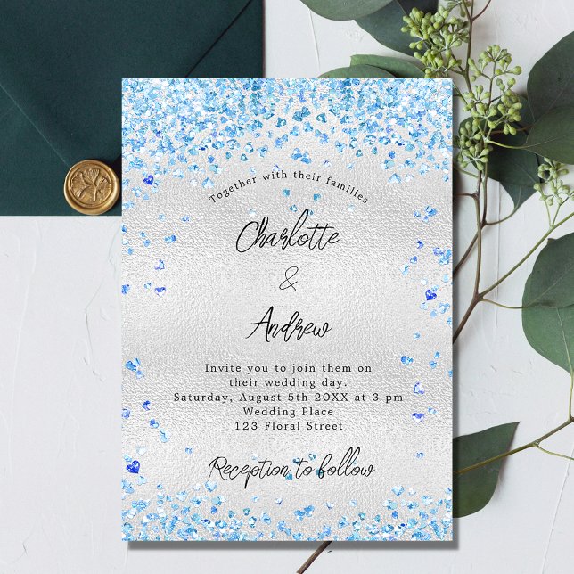 Invitation Coeurs bleu argent mariage luxe (Créateur téléchargé)