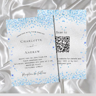 Invitation Coeurs bleu argent QR code RSVP mariage de luxe