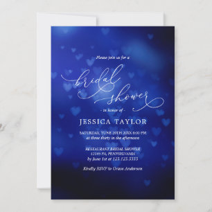 Invitation Coeurs bleu Fête des mariées moderne Bokeh