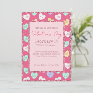 Invitation Coeurs bonbons de la Saint Valentin en rose
