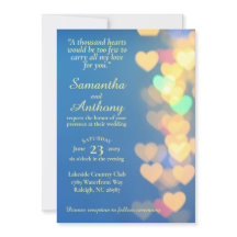 Coeurs brillants sur Blue Elegant Wedding Invitati