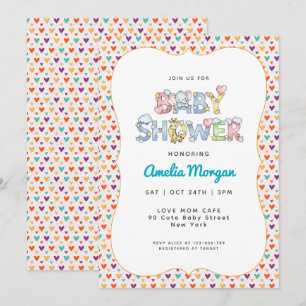 Invitation Coeurs colorés Baby shower personnalisé mignon et