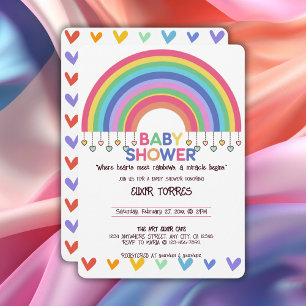 Invitation Coeurs colorés Rencontrez Baby shower arc-en-ciel 
