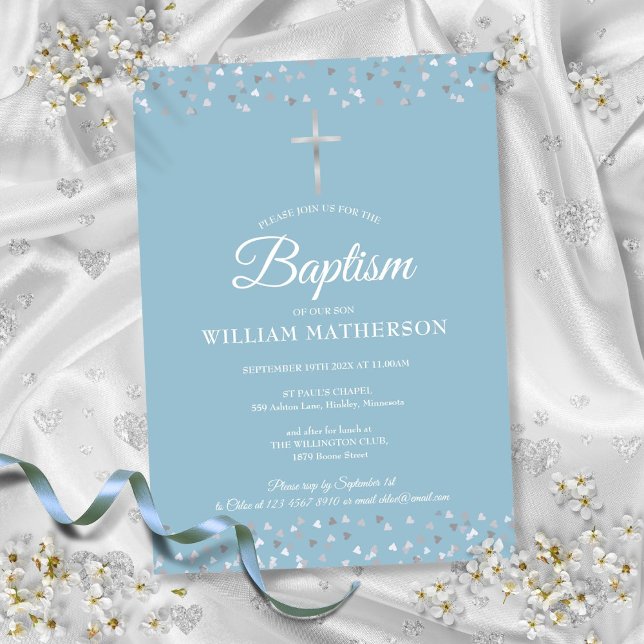 Invitation Coeurs Confetti Baptême Christening (Hearts Confetti Baptism Christening Invitation)
