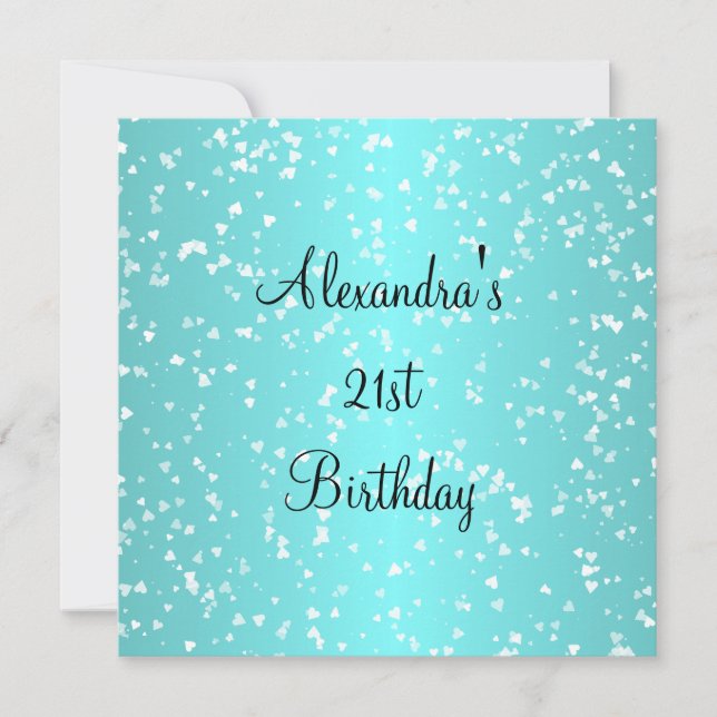 Invitation Cœurs d'amour Bleus Blanc 21e Anniversaire (Devant)