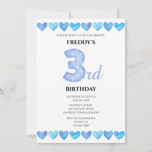 Invitation Cœurs d'amour bleus Photo de 3e anniversaire