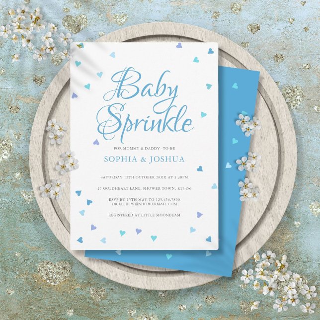 Invitation Cœurs d'amour bleus pour bébé garçon Sprinkle Show (Blue Love Hearts Couples Baby Boy Sprinkle Shower Invitation)