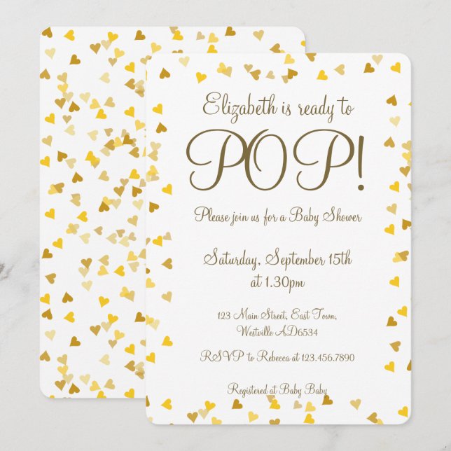 Invitation Cœurs d'amour dorés Prêts à éclore Baby Shower/Réc (Devant / Derrière)