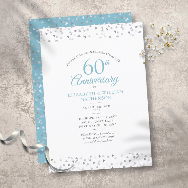 Invitation Cœurs d'amour pour les 60 ans de mariage de diaman (60th Diamond Wedding Anniversary Love Hearts Invitation)