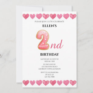 Invitation Coeurs d'amour rose 2e anniversaire Photo