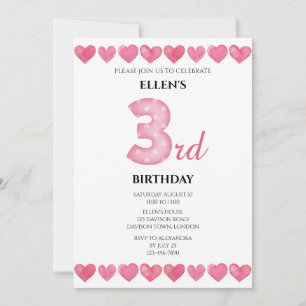 Invitation Cœurs d'amour roses pour 3ème anniversaire Photo