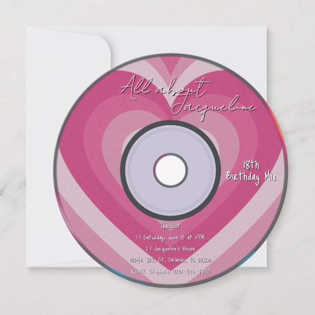 Invitation Cœurs d'aura de musique CD d'anniversaire Rose des (Devant)