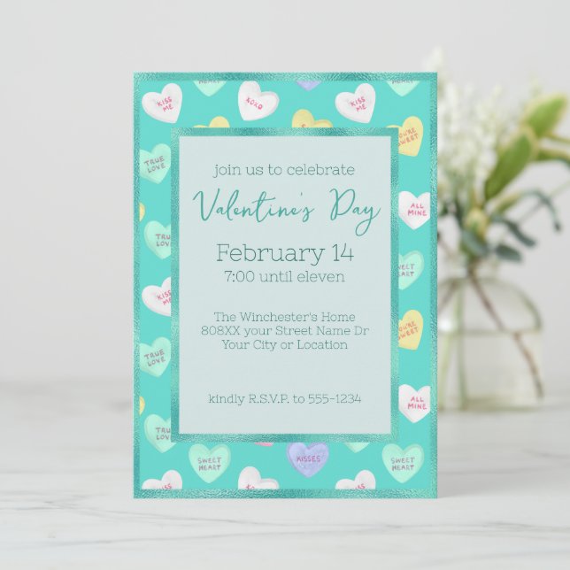 Invitation Cœurs de bonbons rétro de la Saint-Valentin sur fo (Debout devant)