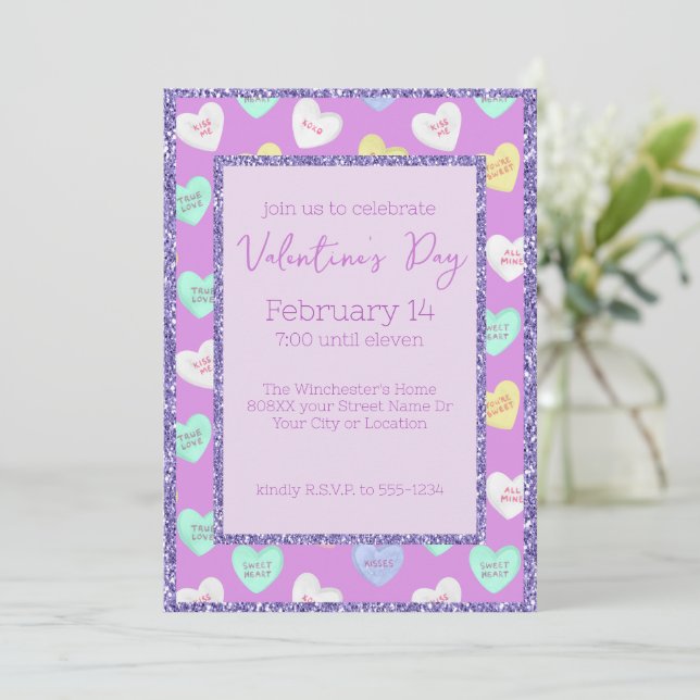 Invitation Cœurs de bonbons rétro de la Saint-Valentin sur fo (Debout devant)