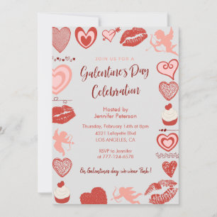 Invitation Coeurs de brunch rose et rouge
