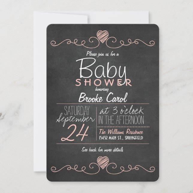 Invitation Coeurs de calcaire rose et blanc; Baby shower de t (Devant)