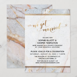 Invitation Cœurs de calligraphie de mariage de marbre doré