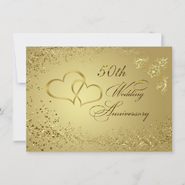 Invitation Coeurs de confetti d'or 50 Mariage Anniversaire In (Devant)