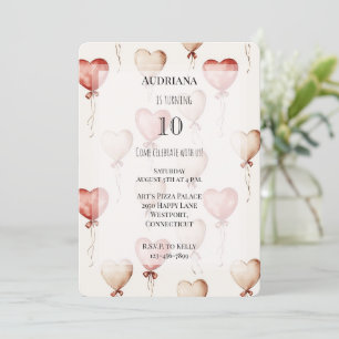 Invitation Coeurs de crème rouge Ballons Anniversaire
