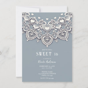 Invitation Cœurs de dentelle blanche Charme romantique Douze