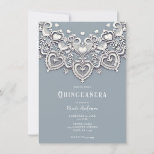 Invitation Coeurs de dentelle blanche Charme romantique Quinc